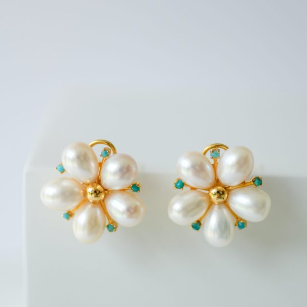 White Champa Earrings – Turquoise